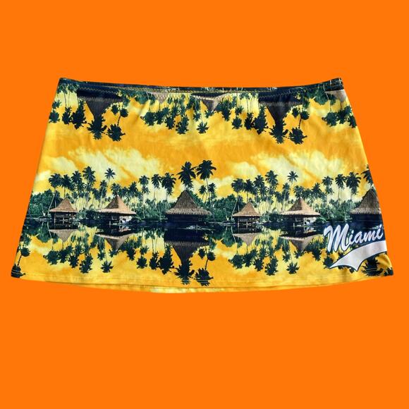 00's vintage tropical photo print miami beach y2k low rise mini skirt LARGE op - Picture 1 of 7